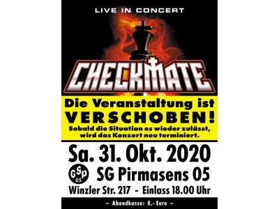 Debütkonzert von CHECKMATE im Sportheim der SG 05 Pirmasens kurzfristig auf nächstes Jahr verschob